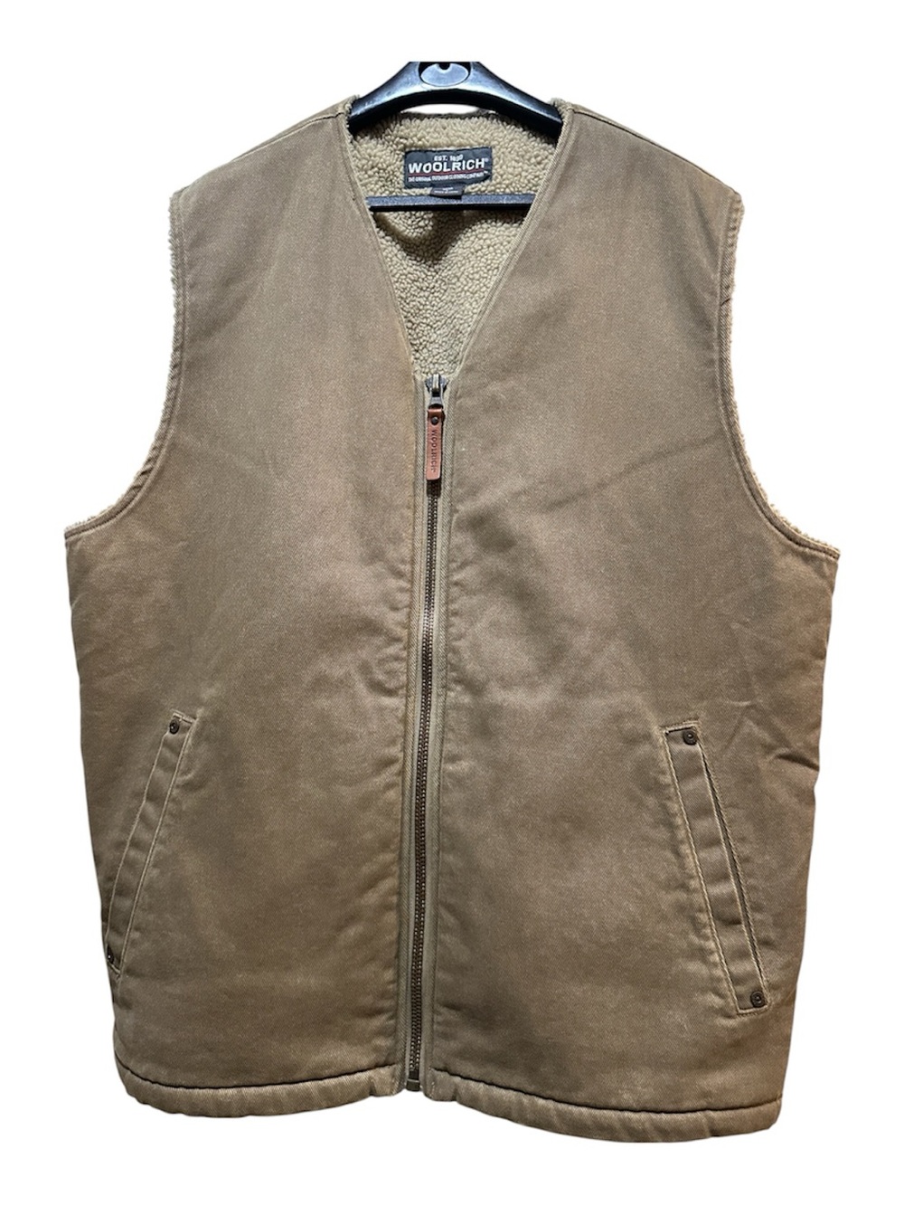 Woolrich Men's Brown Canvas Sherpa-Lined Zip Vest